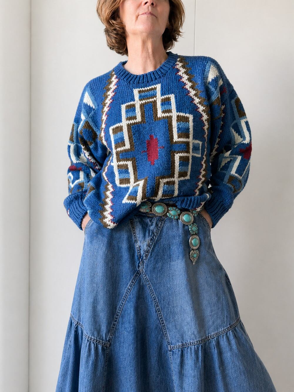 Vintage Sweater Womens Size Medium Cotton Southwestern Print Heavy Knit Classic